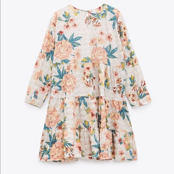 Zara Floral Tiered Dress Boho 3/4 Sleeve Size Small Flowy NWT - Picture 2 of 6